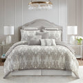 Lanco Smoke Grey Comforter Set California King Size, 9 Piece Jacquard Floral Bedding Set, All Season, Ultra-Soft, Matching Pillows & Shams, Bed Skirt