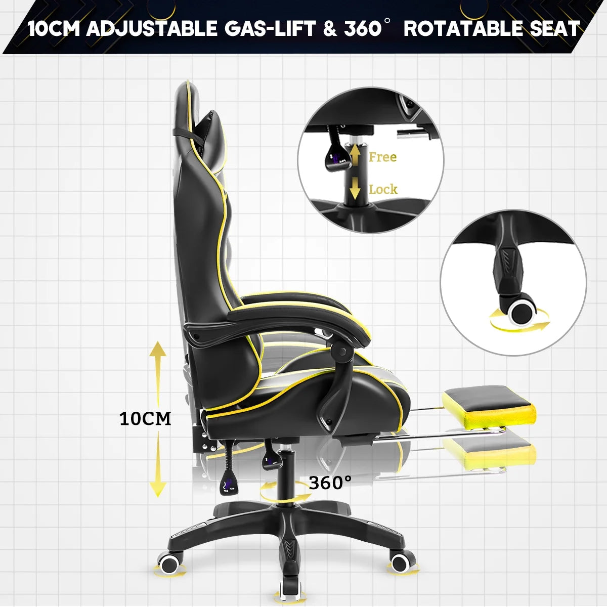 Gaming Chair with Massage Gamer Chair with 2D Armrests for Kids