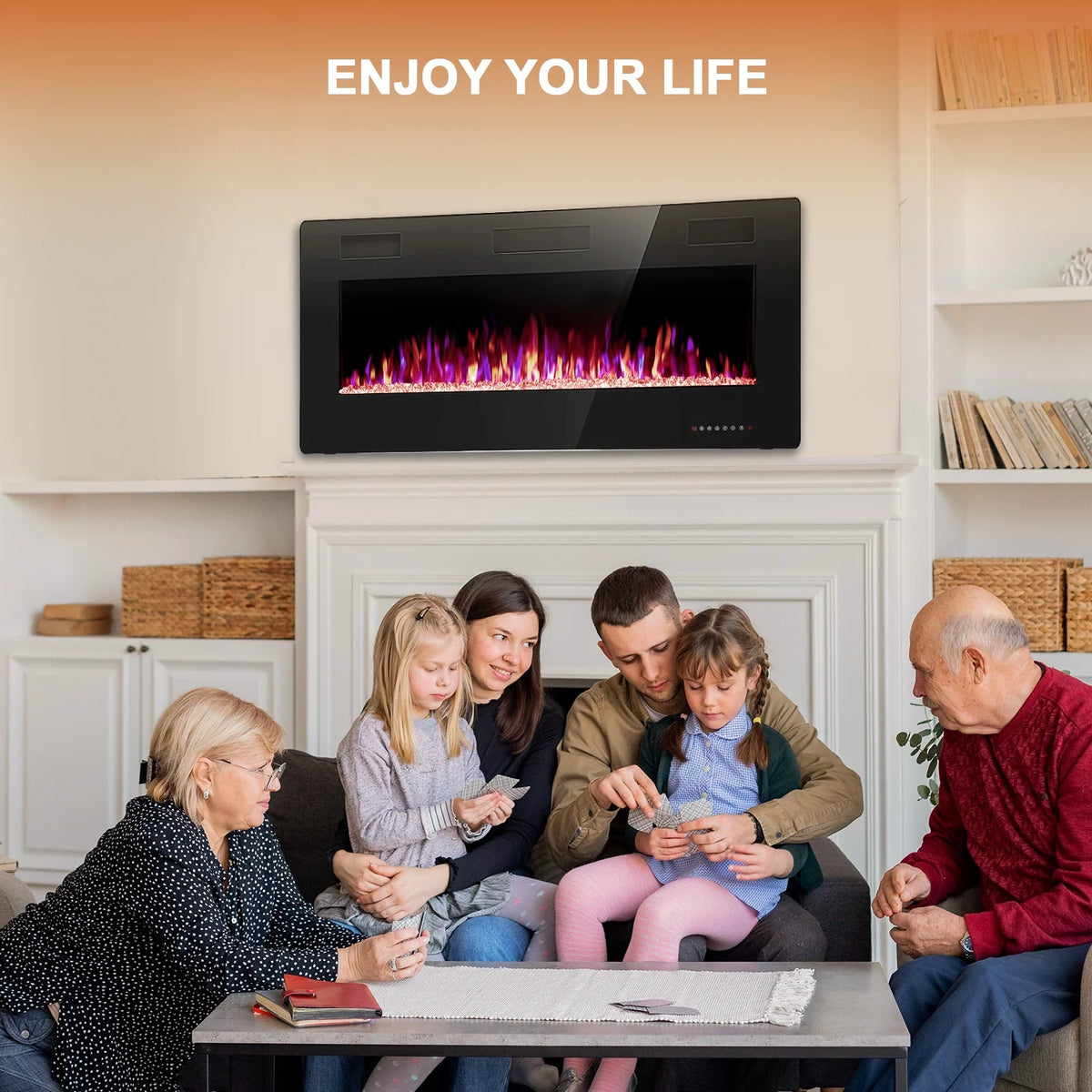 KISSAIR 60�� Indoor Electric Fireplace Ultra Thin Fireplace, Wall Mounted Recessed Fireplace with Multiple Colors