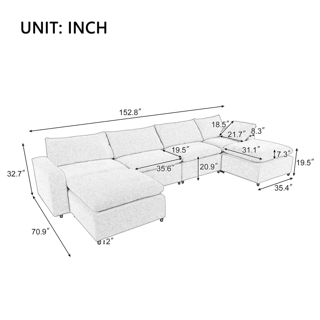 Harper & Bright Designs Convertible Modular Sectional Sofa with 2 Removable Ottomans & Pillows, Large U Shape Cloud Couch with Reversible Chaise for Living Room, Grey