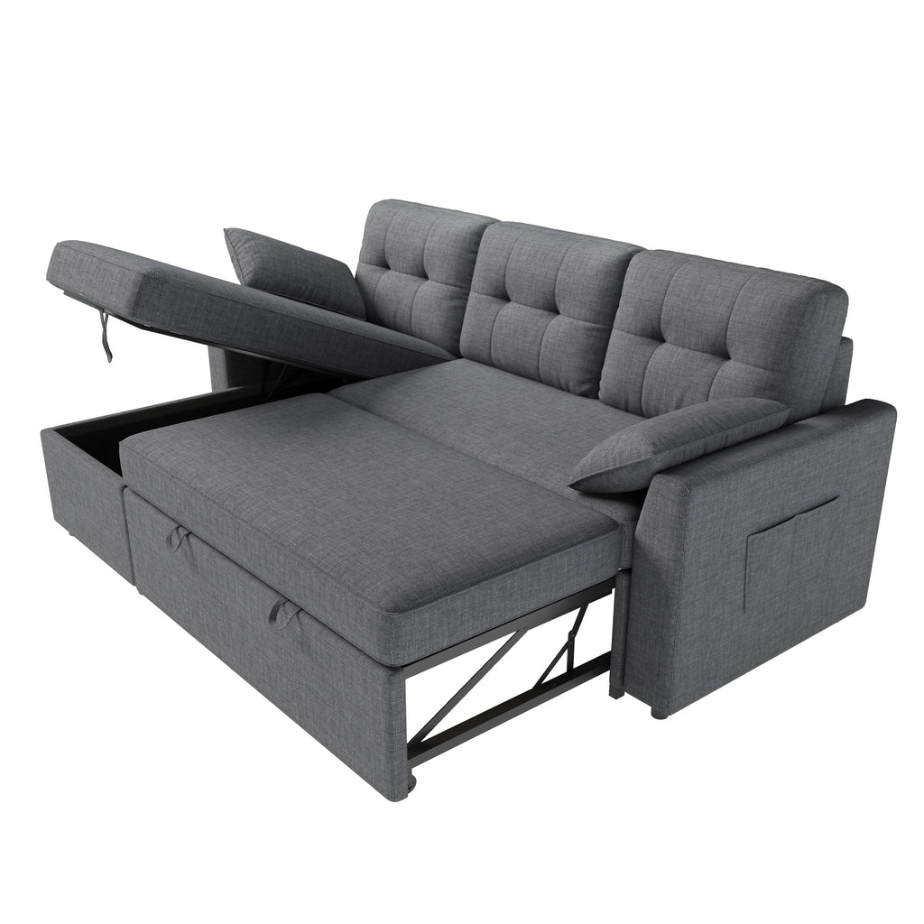 VANACC Sectional Sofa Bed with Storage and Soft Seat ,Reversible Pull Out Couch for Living Room,Beige