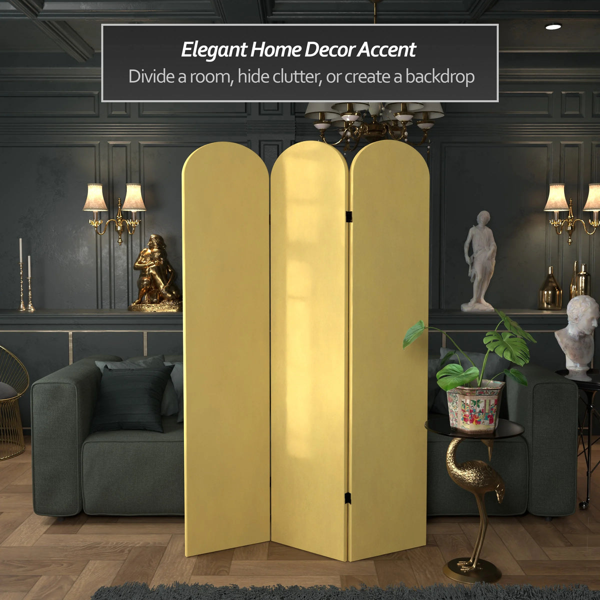 6 ft. Classic Arch Velvet Room Divider Lilac 3 Panel
