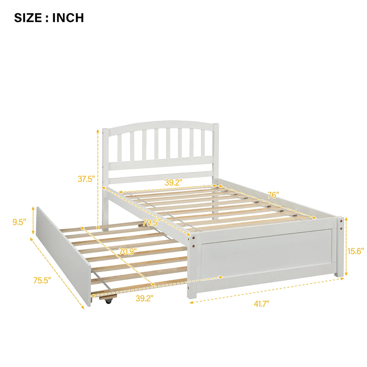 Aukfa Twin Platform Bed with Trundle - Trundle Bed with Headboard for Kids Teens - White