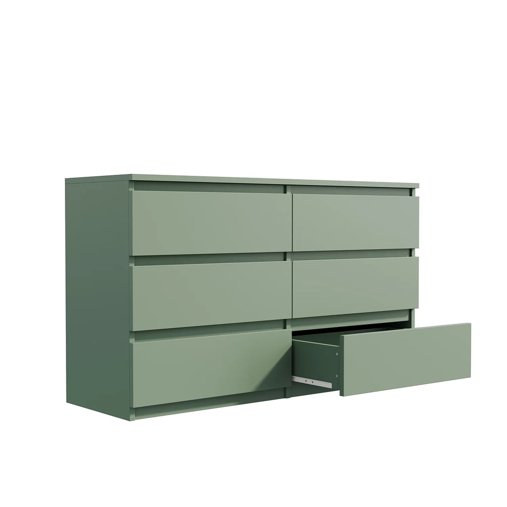 Resenkos Modern Mid Century 6 Drawer Wide Dressers Chests for Bedroom, Chest of Drawer Organizer Grey
