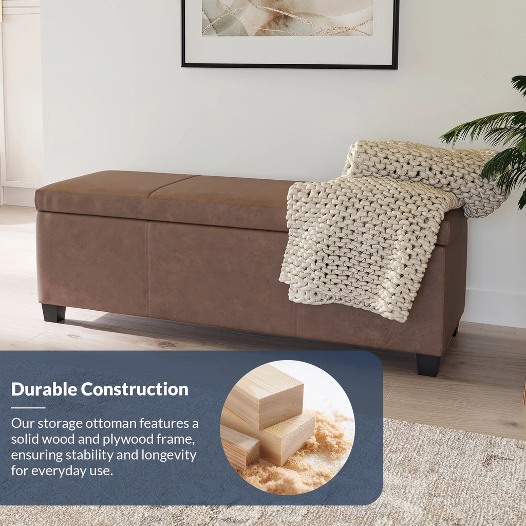 BELLEZE Storage Ottoman Bench Footstool - Amherst (Beige)