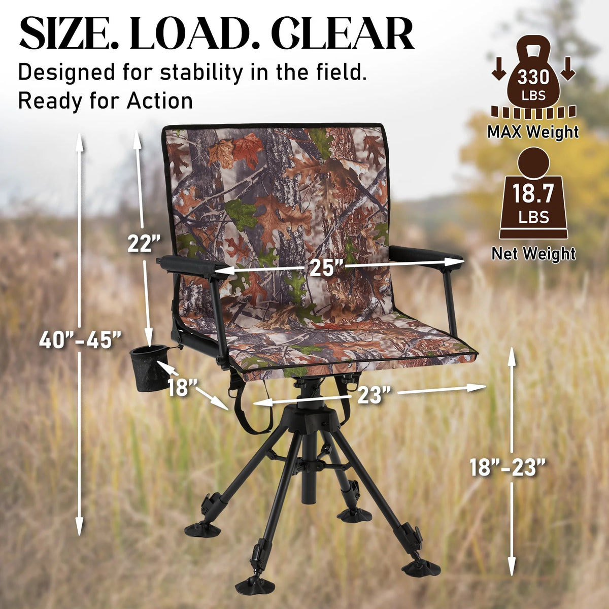 Danrelax 360�� Silent Camo Hunting Blind Chair, Armrests, Side Pouch, Telescopic Legs