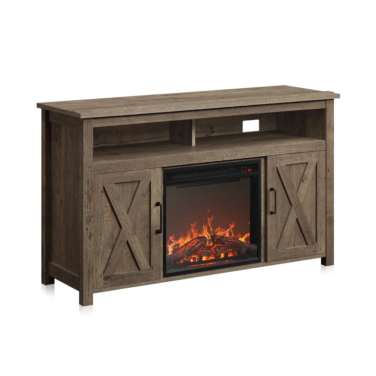 BELLEZE 58 Inch TV Stand, Contemporary Entertainment Center for TVs up to 65", Wood Media Console Table with Two Open Shelves and Barn Door Cabinets - Corin (White)