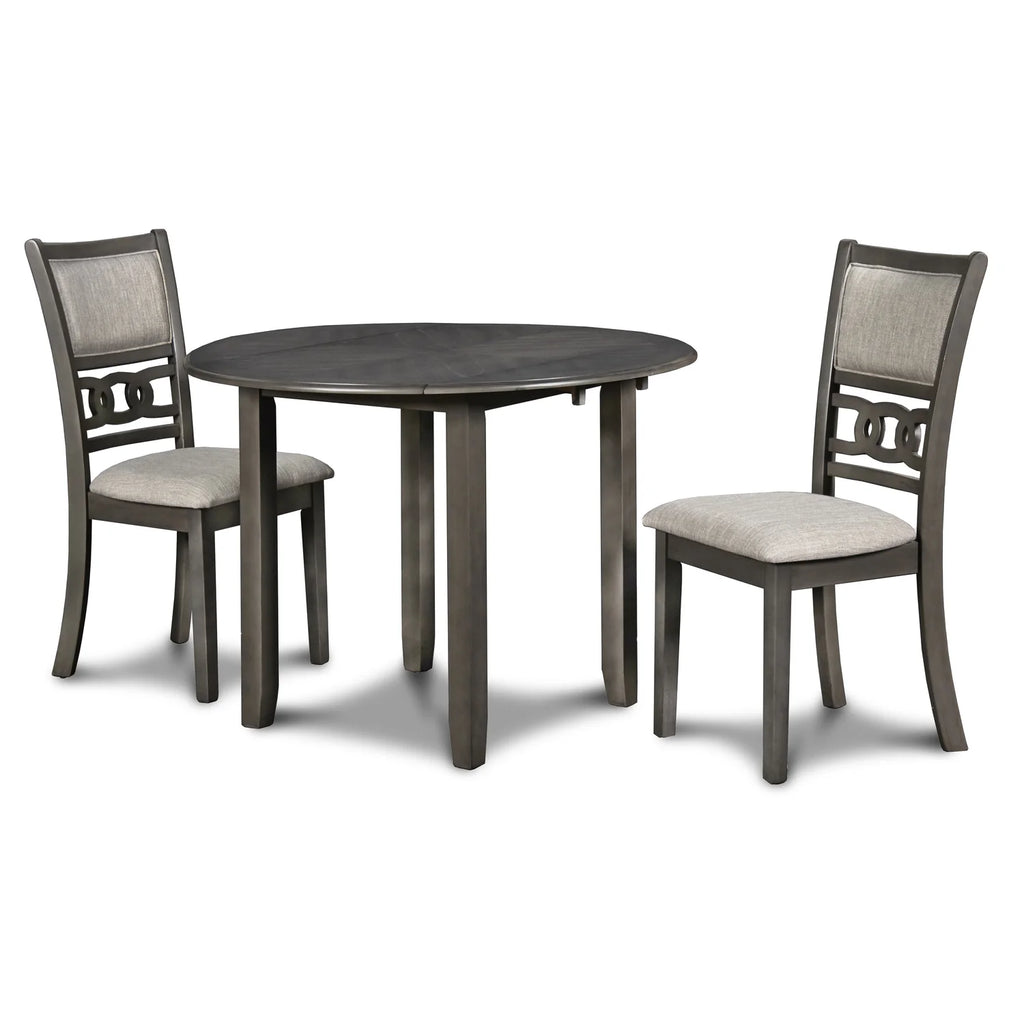 New Classic Gia 3 Piece Contemporary Rubberwood Dining Table Set, Gray