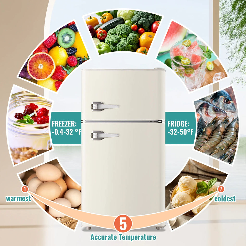 TACOOL Refrigerator with Top Freezer 3.5Cu.ft Two Door Small Mini Fridge with Extra Drink Space for Home Office Dorm Red
