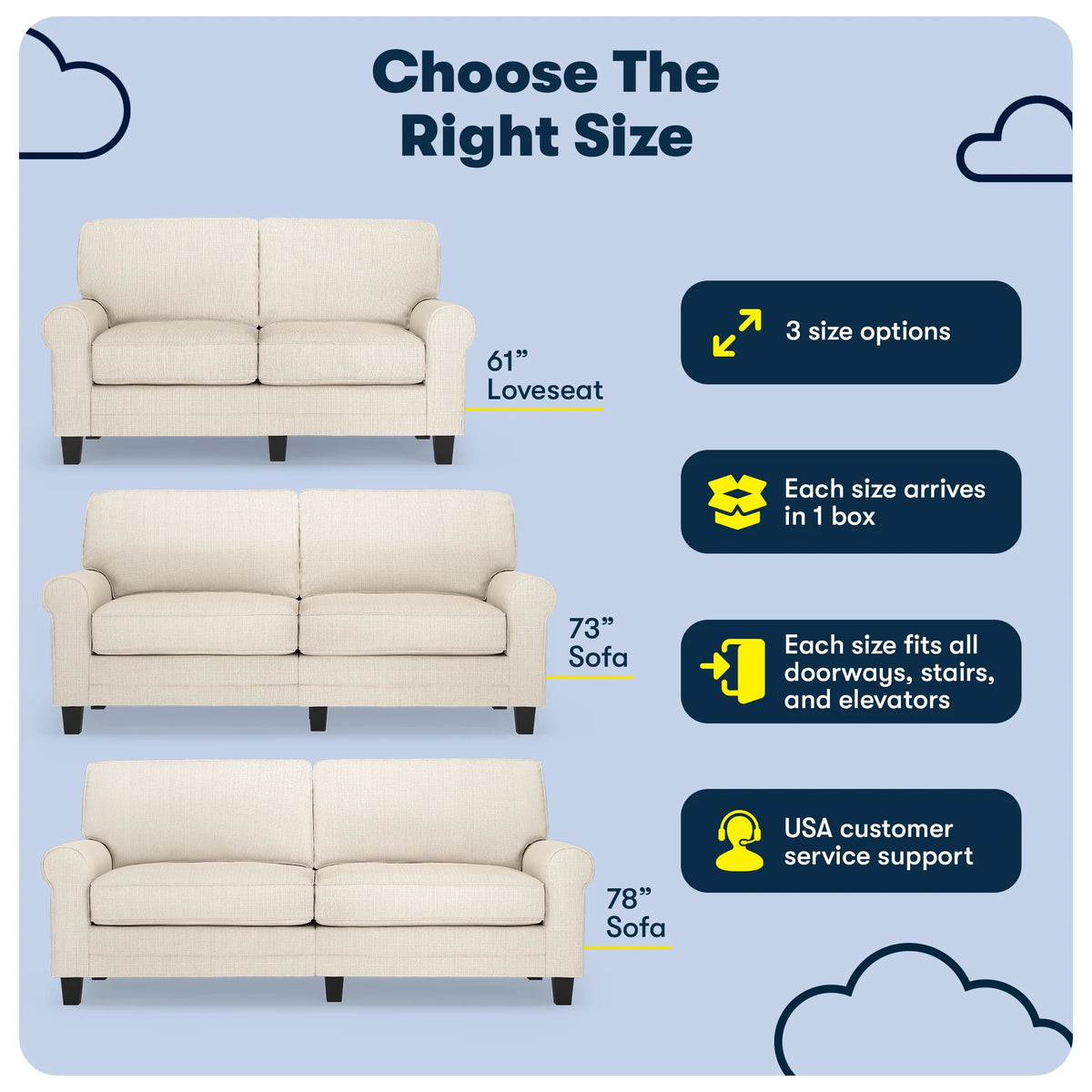 Serta Copenhagen 73" Rolled Arm Sofa with Removable Covers Light Gray