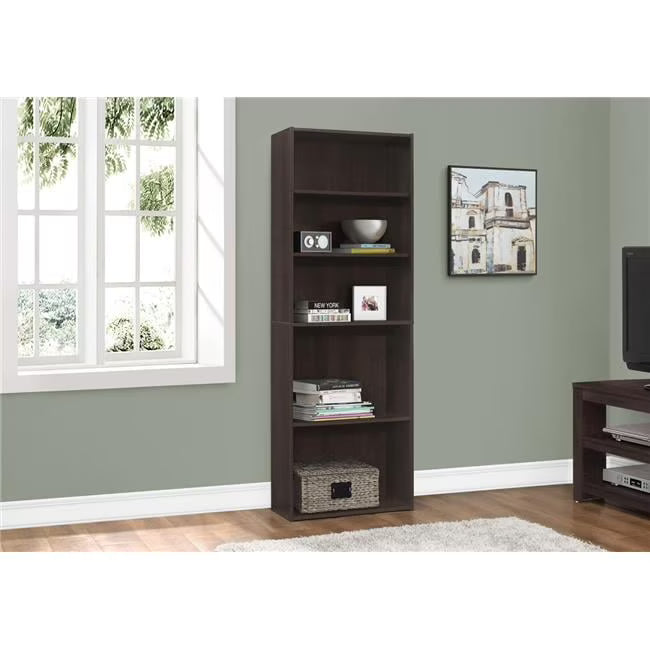 Monarch Specialties Bookshelf, Bookcase, 6 Tier, 72"H, Office, Bedroom, Brown Laminate, Transitional