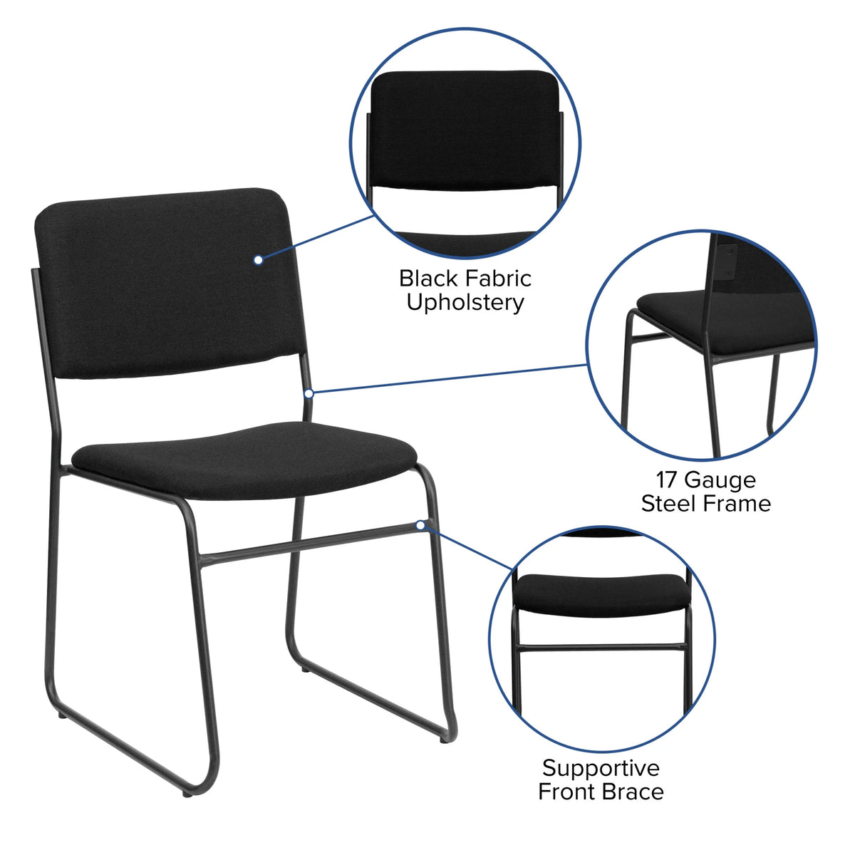 Flash Furniture Hercules Series Adult High-Density Vinyl Sled Base Stack Chairs, Set of 5, Black