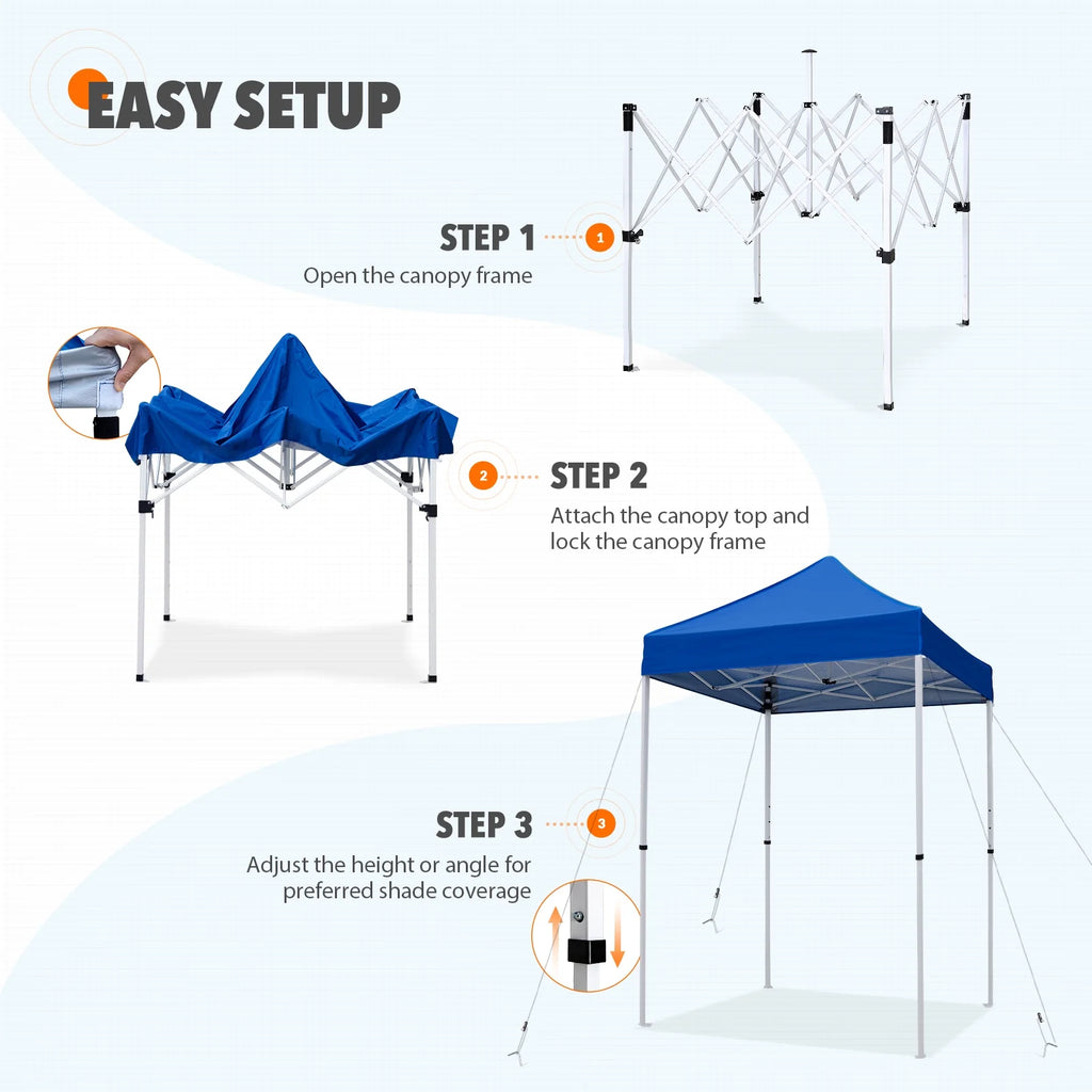 EAGLE PEAK 5x5 Pop Up Canopy Tent Instant Outdoor Canopy Easy Set-up Straight Leg Folding Shelter（Blue）