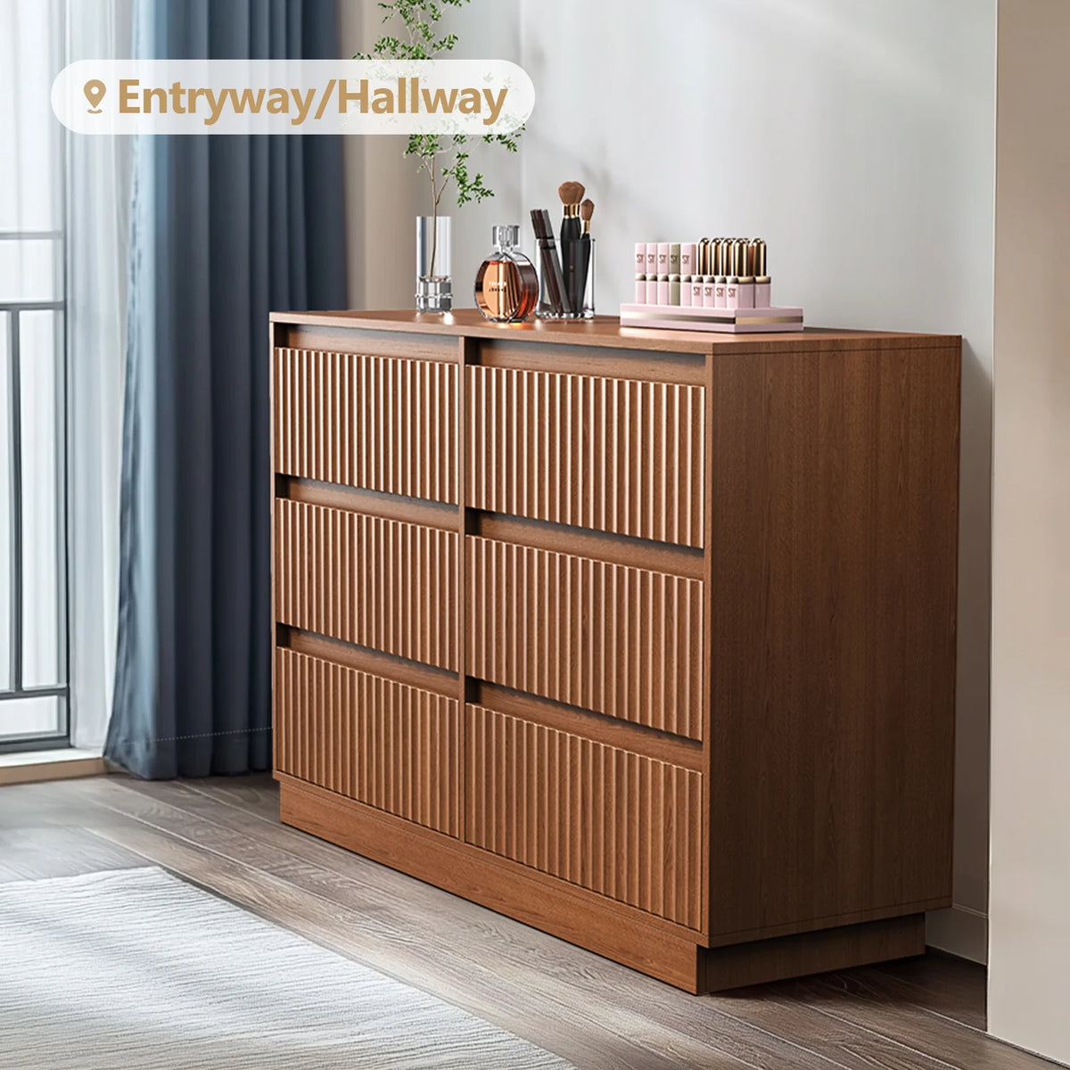 Wood Dresser, 6 Drawer Dresser for Bedroom, Modern Chest of Drawers with Deep Drawers Waterproof Living Room, Hallway, Entryway