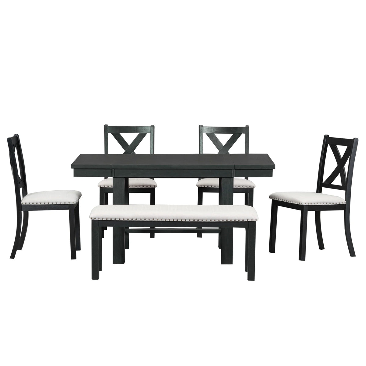 6 Piece Extendable Dining Table Set, Atumon Wood Dining Room Set for 6, Dining Table Set with 4 Beige Cushioned Chairs and Bench, Farmhouse Dining Table Set Furniture for Kitchen Dining Room, Natural