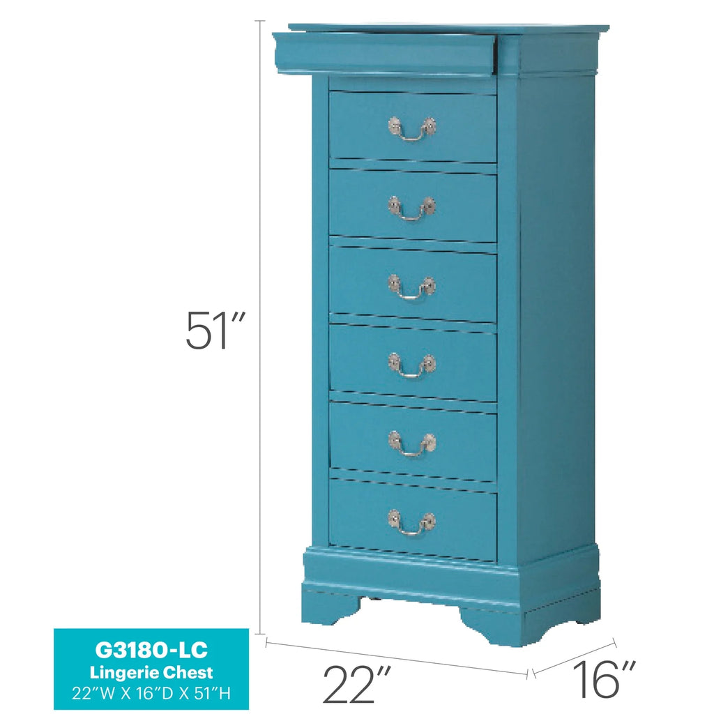 Glory Furniture Louis Phillipe 7 Drawer Lingerie Chest in Cherry