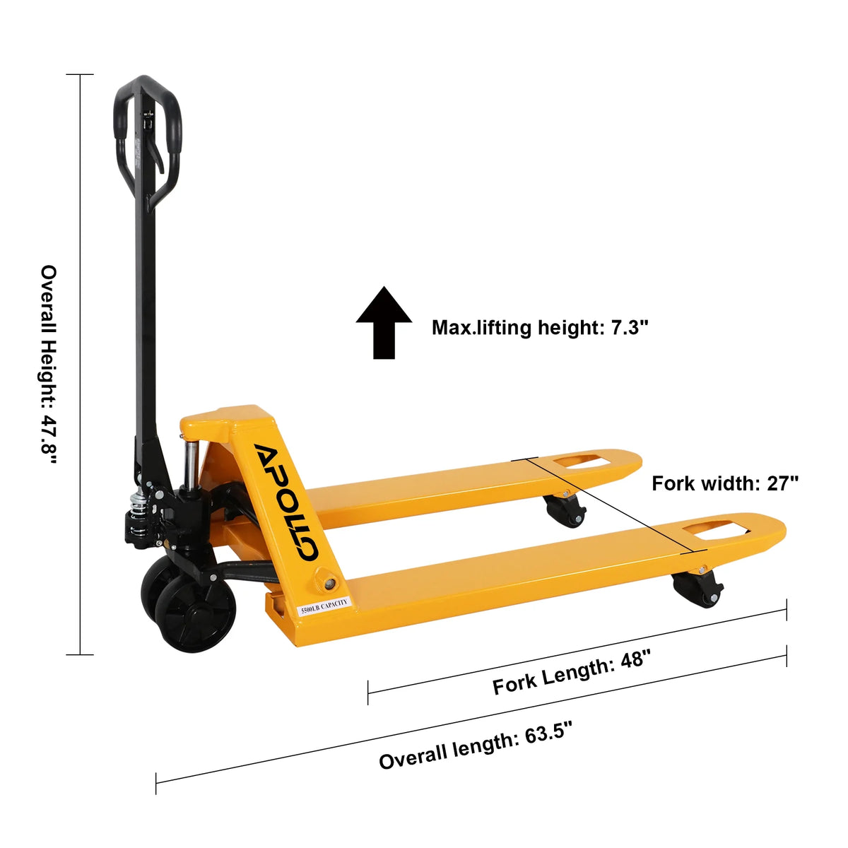 APOLLOLIFT Heavy Duty 5500lbs with 48"X27" Fork, Hydraulic Manual Pallet Jack Truck W/ Nylon Wheels
