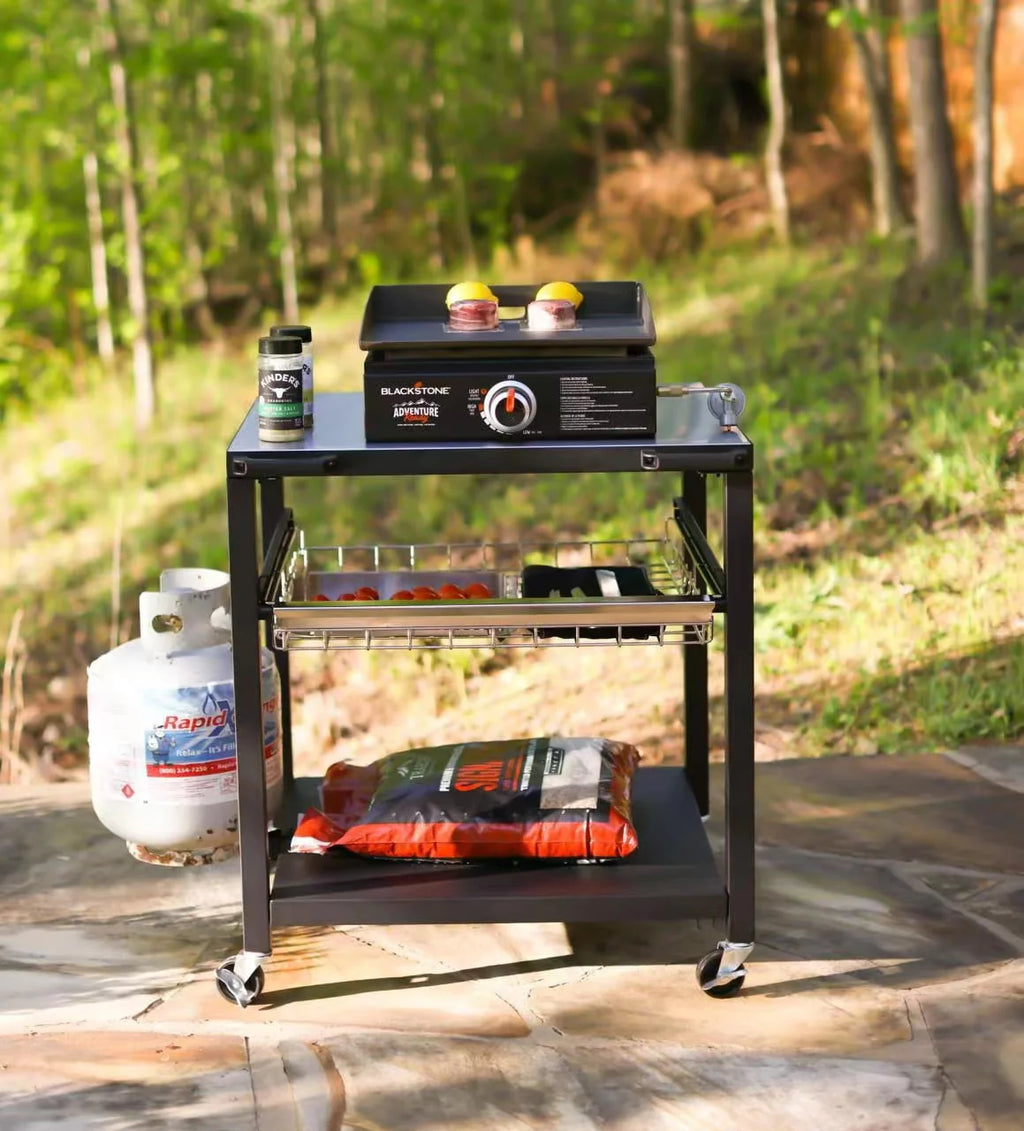 NUUK Double-Shelf Rolling Outdoor Pizza Oven Table, 24" x 30" Stainless Steel Commercial Multifunctional Food Prep Worktable with Drawer on Wheels