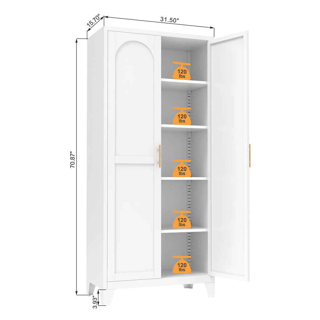 Homy Casa Garage Storage Cabinet with 2 Doors, Adjustable Shelves, Heavy Duty Organizer, White