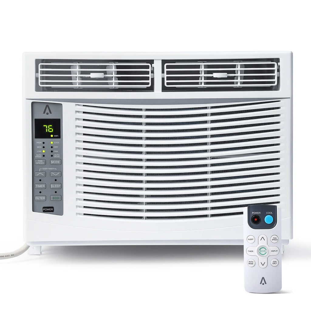 Window AC Unit 6000 BTU, Efficient Cooling Window Air Conditioner with Remote and App Control, Window-Mounted Room Air Conditioner for Rooms up to 250 Sq.ft, 3 Fan Speeds, Easy Install Kits