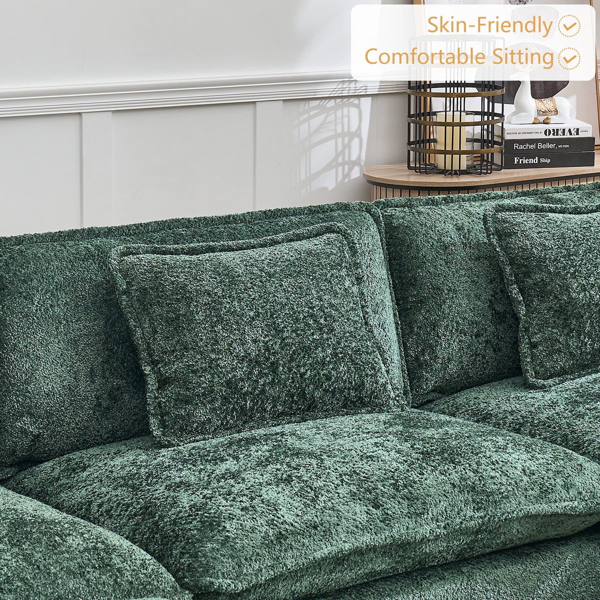 GNIXUU 112" Oversized Sectional Sofa Cloud Couch for Living Room, Modern Chenille L Shaped Couch, Comfy Boucle Modular Sofa Sleeper with Moveable Ottoman & Memory Foam (Green)