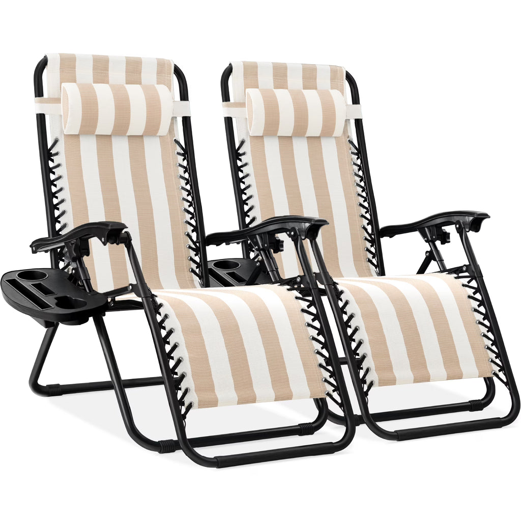 Best Choice Products Set of 2 Zero Gravity Lounge Chair Recliners for Patio, Pool w/ Cup Holder Tray - Gray