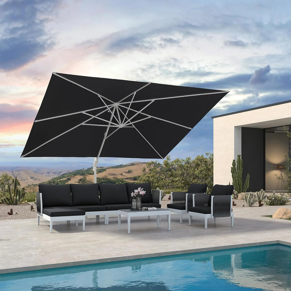 PURPLE LEAF 9 �� 11.5 FT Patio Umbrella White Cantilever Offset Umbrella Rectangle Outdoor Umbrella with 360�� Rotation for Garden Deck Pool, Beige