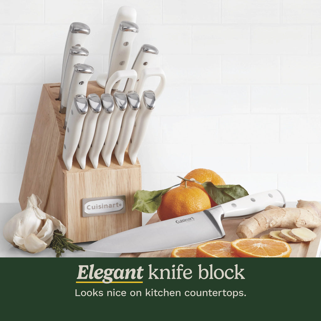 Cuisinart C77WTR-15PG Triple Rivet Collection 15-Piece Cutlery Block Set, White/Grey