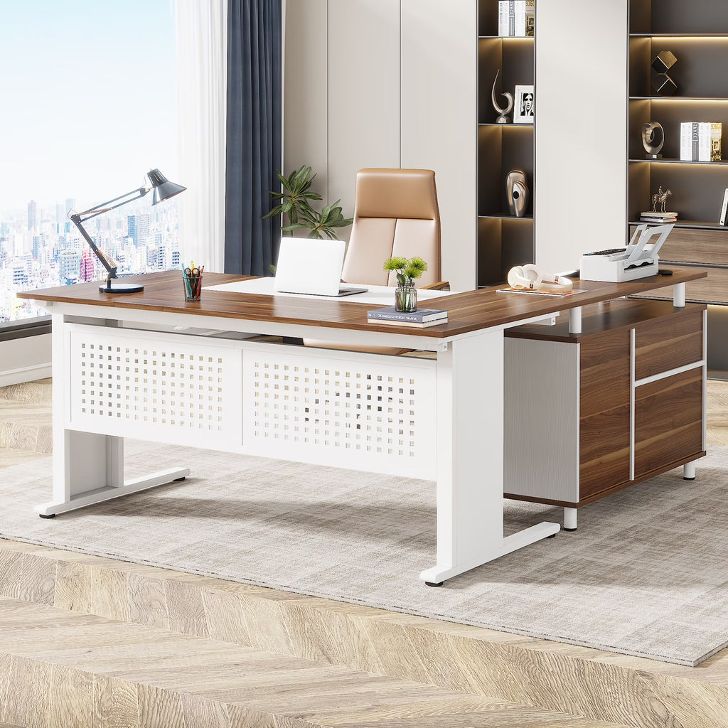 Tribesigns Executive Desk, Large Computer Desk with File Cabinet, Executive Office Desk with Storage Cabinet, Business Furniture Desk Workstation for Home Office