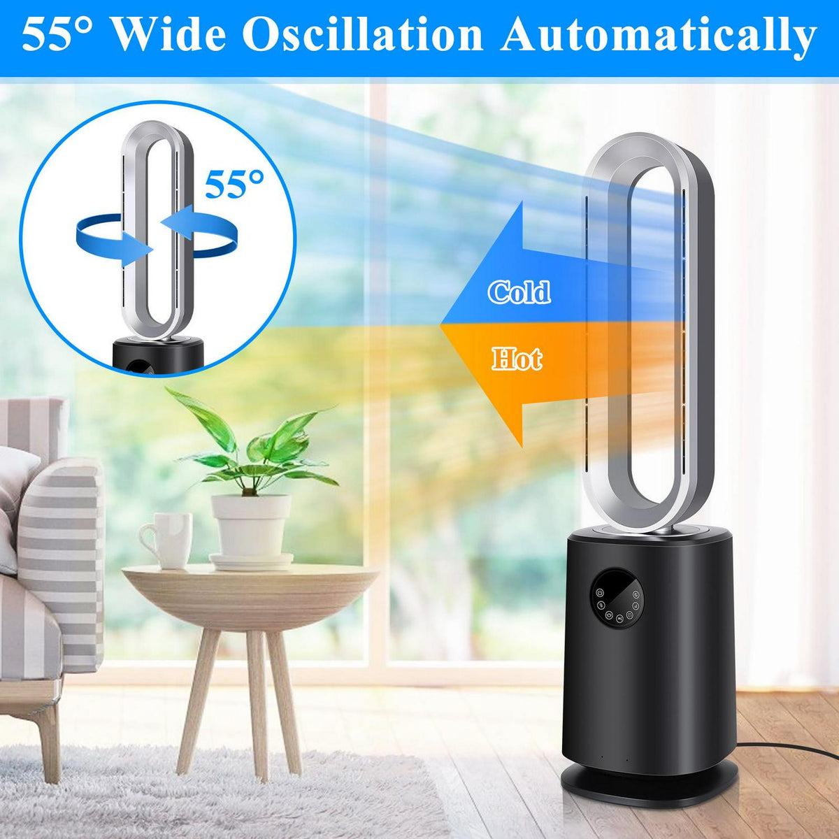 35″ Space Heater Bladeless Tower Fan. Heater &amp; Cooling Fan with Remote Control.Black