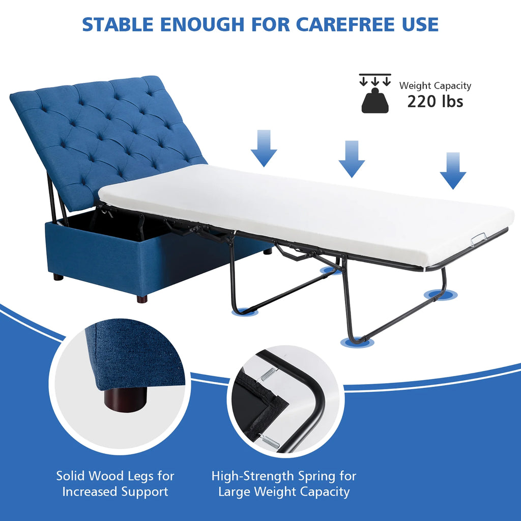 Costway Modern Solid Wood Folding Beds with Ottoman, Grey