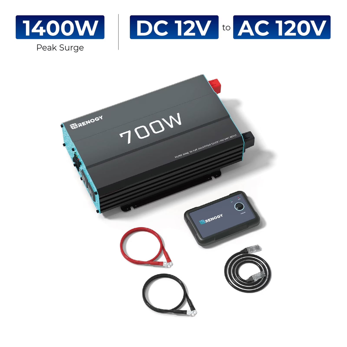 Renogy 2000W Pure Sine Wave Inverter, Power Inverter DC 12V to AC 120V, Built-in 5V/2.1A USB / Hardwire Port, Remote Controller