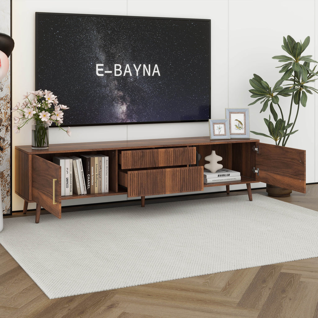 Runforrest Mid Century TV Stand with 2 Drawers, Media Console Table for TVs up to 80'' for Living room, Bedroom, Home Theatre, Walnut