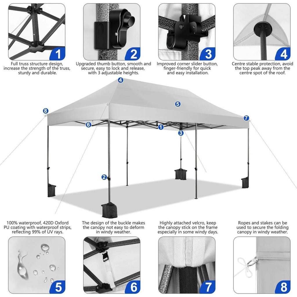 HOTEEL 10x20 Pop up Canopy with 6 Sidewalls Commercial Heavy Duty Canopy UPF 50+ All Weather Waterproof Outdoor Wedding Party Tents Gazebo with Roller Bag, Khaki