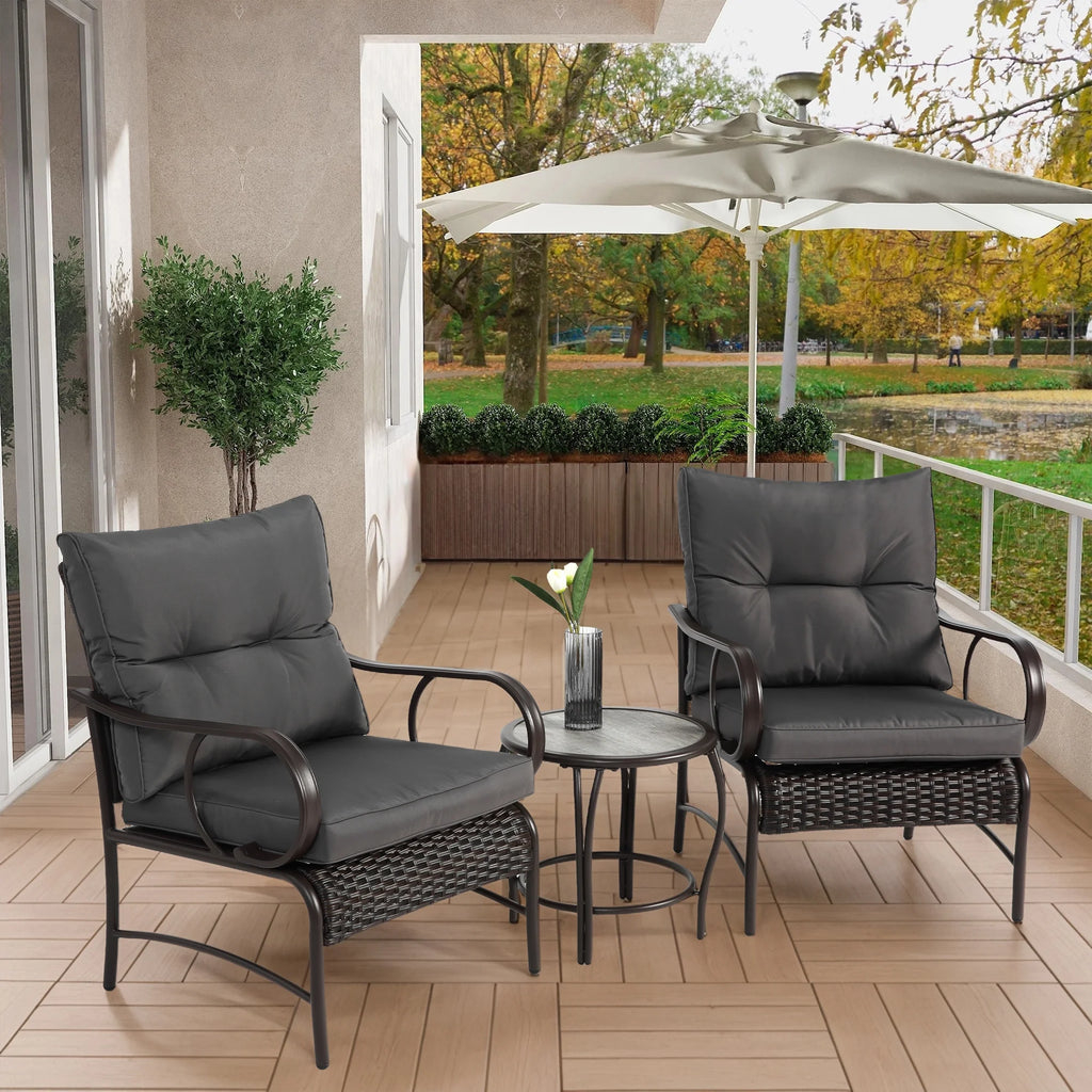 Villeston 3 Piece Outdoor Wicker Conversation Patio Set, with 2 Chairs, Table for Porch Garden,Blue