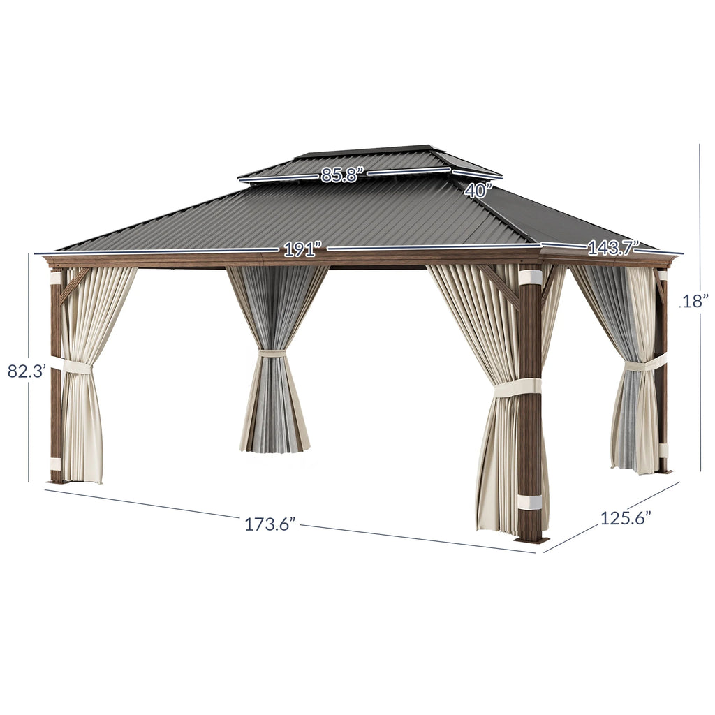 BELLEZE 12 x 16ft Hardtop Gazebo, Widen Pole Outdoor Canopy, Aluminium Frame Galvanized Steel Double Roof Waterproof Gazebo Tent with Nettings and Curtains for Patio, Backyard, Deck, Lawns, Garden