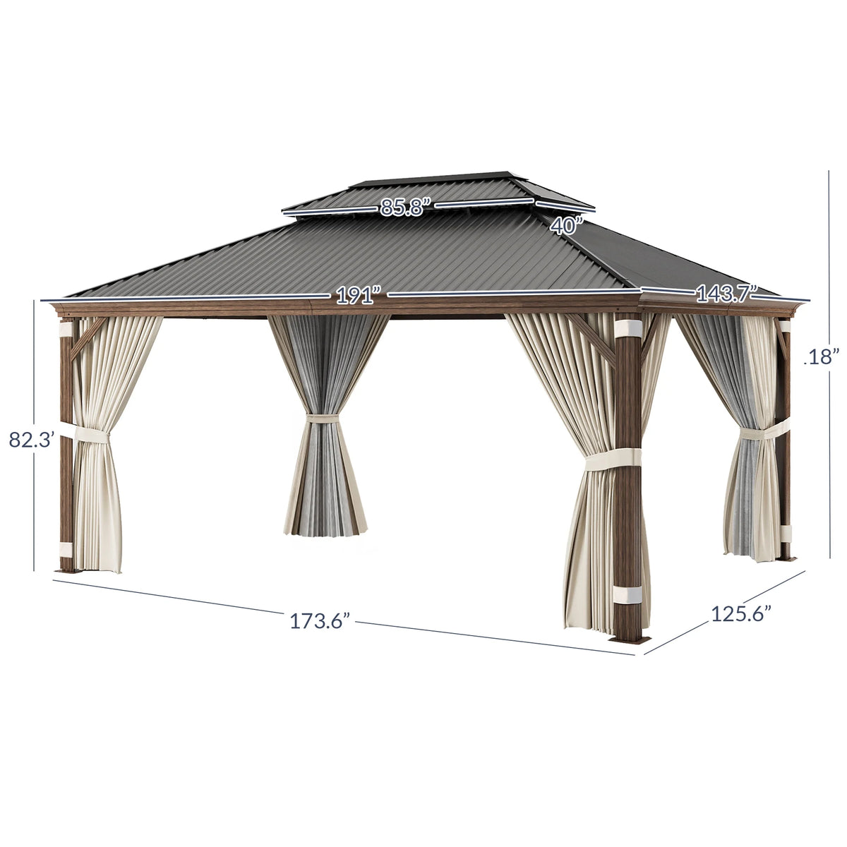 BELLEZE 12 x 16ft Hardtop Gazebo, Widen Pole Outdoor Canopy, Aluminium Frame Galvanized Steel Double Roof Waterproof Gazebo Tent with Nettings and Curtains for Patio, Backyard, Deck, Lawns, Garden