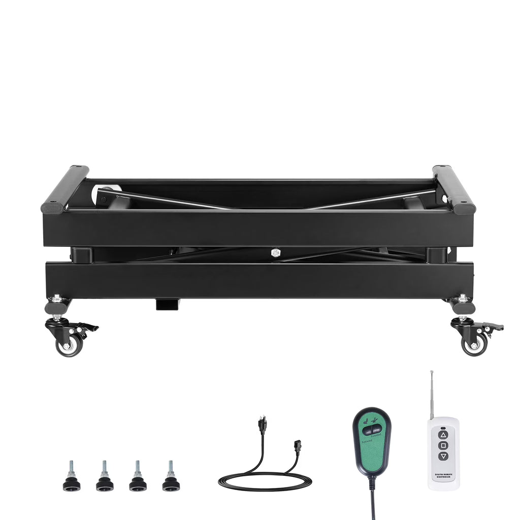 KFFKFF Powered Elevating Table, Load Bearing of 330 lbs, Solo Scissor Lift Table, 8 - 28 in Customizable Elevation Platform, Movable Coffee Table Lift on 4 Casters, Suited for Load Management, Black
