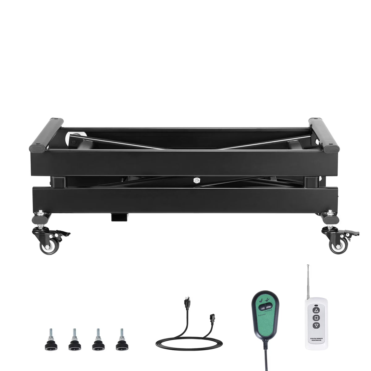 KFFKFF Powered Elevating Table, Load Bearing of 330 lbs, Solo Scissor Lift Table, 8 - 28 in Customizable Elevation Platform, Movable Coffee Table Lift on 4 Casters, Suited for Load Management, Black