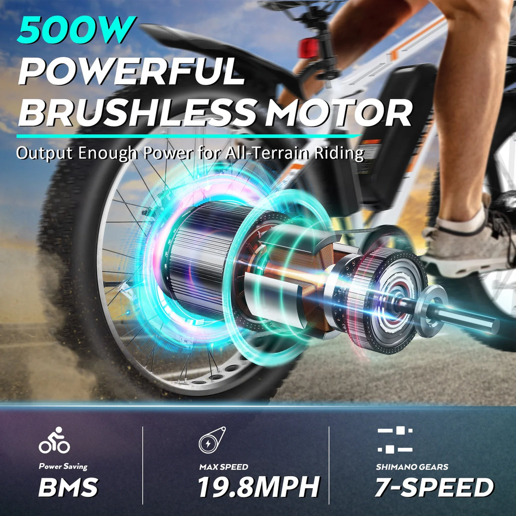 Gocio 26" 4.0 Fat Tire Electric Bike for Adults, 500W Motor, 48V 13Ah Battery, Lightweight Aluminum Alloy Frame, Max 22Mph Electric Mountain Bike Beach Snow Ebike for Men, Professional 7-Speed UL2849