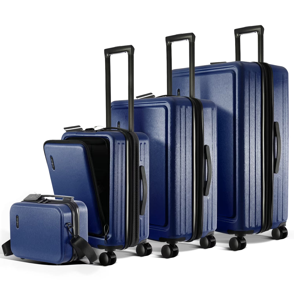 Virtu 4 Piece Hardshell Exapandable Luggage Set, Spinner Luggage Suitcase Set, Navy Blue