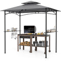 Gymax 8' x 5' Grill Gazebo Outdoor Double-Tiered Grill Canopy w/ 2 Shelves & 6 Hooks