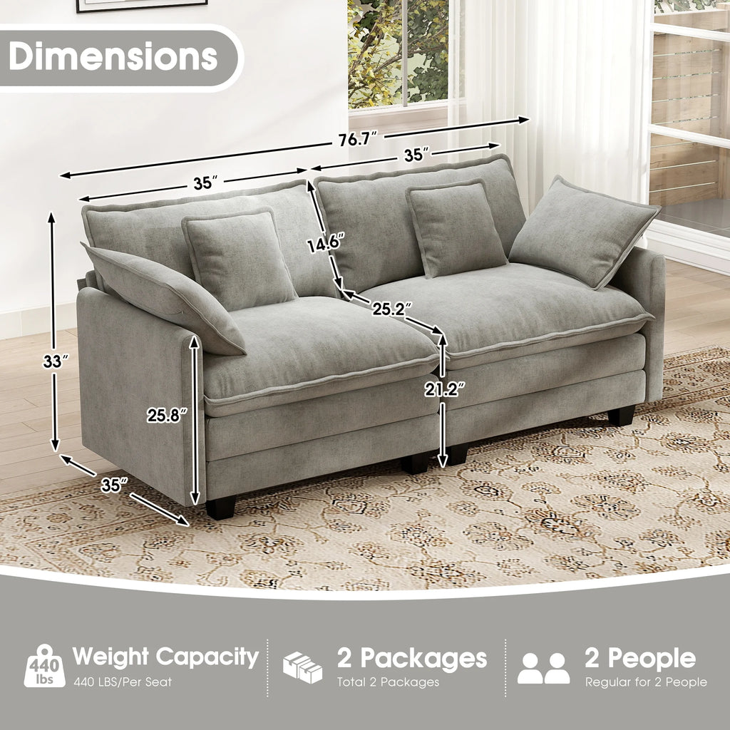 BedLuxury 111.5'' Modular Sectional Sofa with Movable Ottomans, U Shaped Cloud Couch for Living Room, 3-Seat, Beige