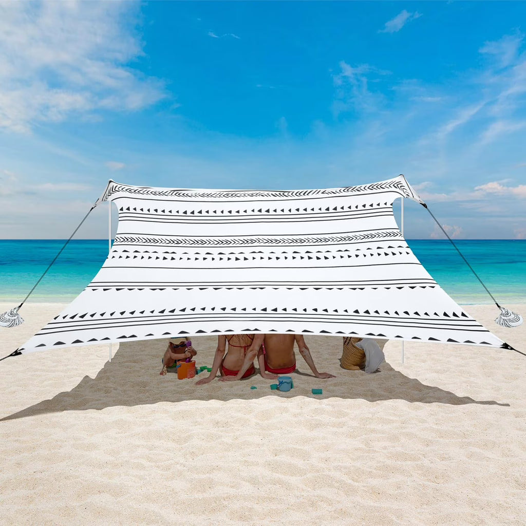 Beach Tent, UPF 50+ Beach Canopy Sun Shade, Portable 10×10 FT Large Pop-Up Beach Tent Sun Shelter with Sand Anchors, Ground Pegs, Easy Setup for Beach, Camping, Park, and Backyard Fun