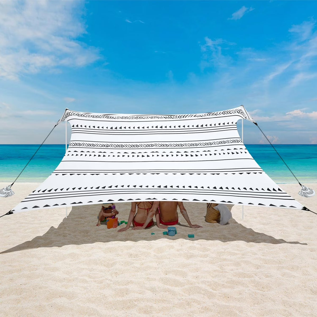 Beach Tent, UPF 50+ Beach Canopy Sun Shade, Portable 10×10 FT Large Pop-Up Beach Tent Sun Shelter with Sand Anchors, Ground Pegs, Easy Setup for Beach, Camping, Park, and Backyard Fun