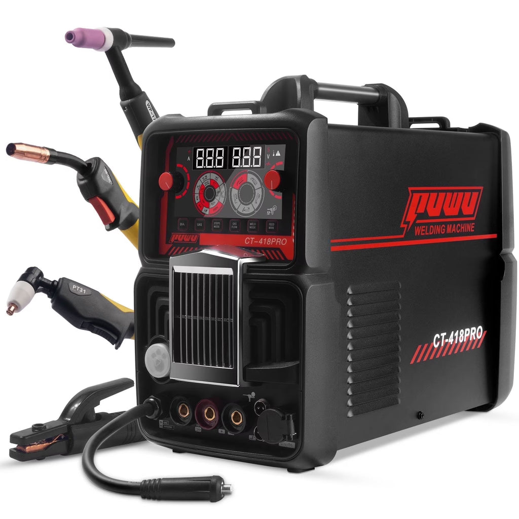 Plasma Cutter Welder Gas MIG/Gasless MIG/Lift TIG/Stick/CUT 5 in 1 Welding Machine with 110V/220V Dual Voltage,Thermal Protection IGBT Inverter LED Digital Display Multi Process Welder