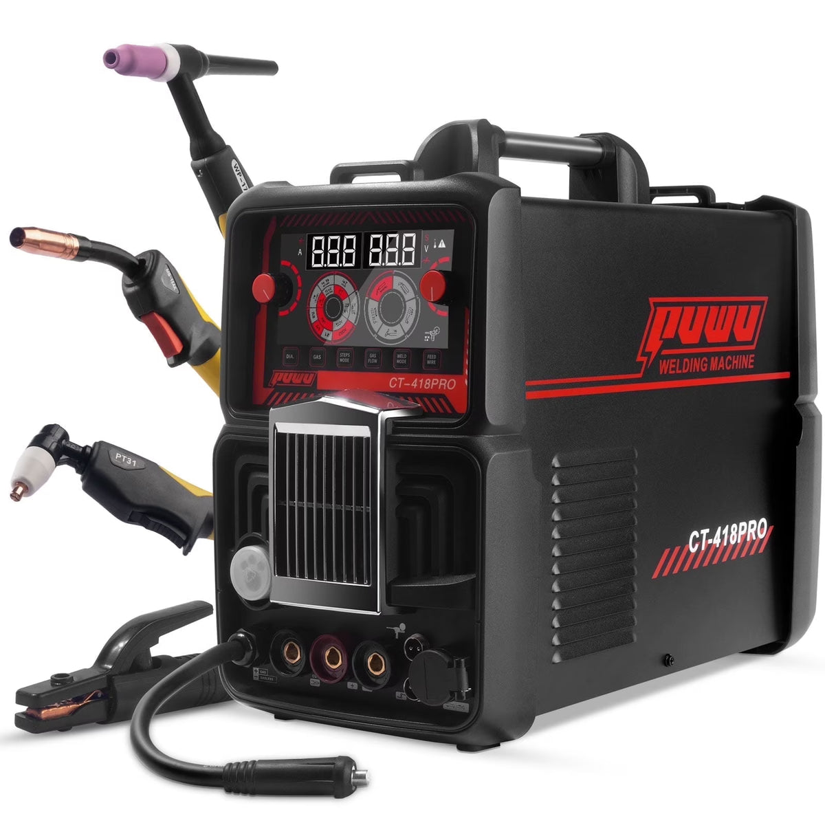 Plasma Cutter Welder Gas MIG/Gasless MIG/Lift TIG/Stick/CUT 5 in 1 Welding Machine with 110V/220V Dual Voltage,Thermal Protection IGBT Inverter LED Digital Display Multi Process Welder
