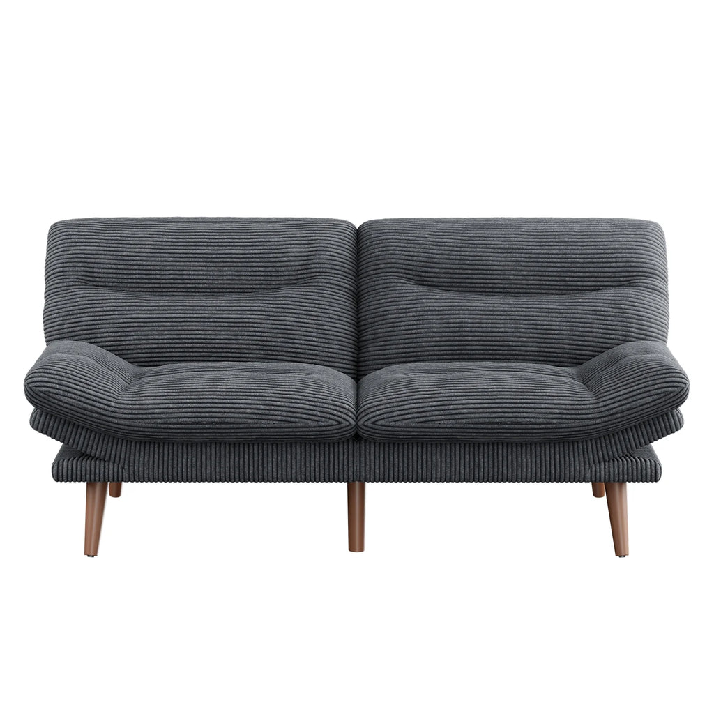 CHITOOMA 66" Futon Sofa Bed with Adjustable Backrest and 6-Level Armrests, Grey Corduroy Convertible Futon Couch, Comfy Loveseat for Small Spaces, Apartment or Office
