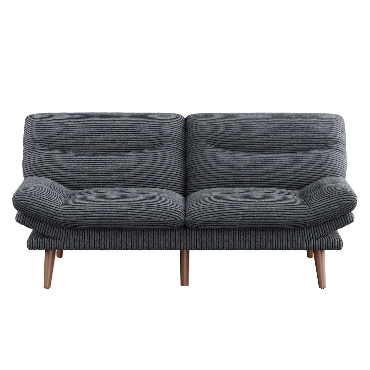 CHITOOMA 66" Futon Sofa Bed with Adjustable Backrest and 6-Level Armrests, Grey Corduroy Convertible Futon Couch, Comfy Loveseat for Small Spaces, Apartment or Office
