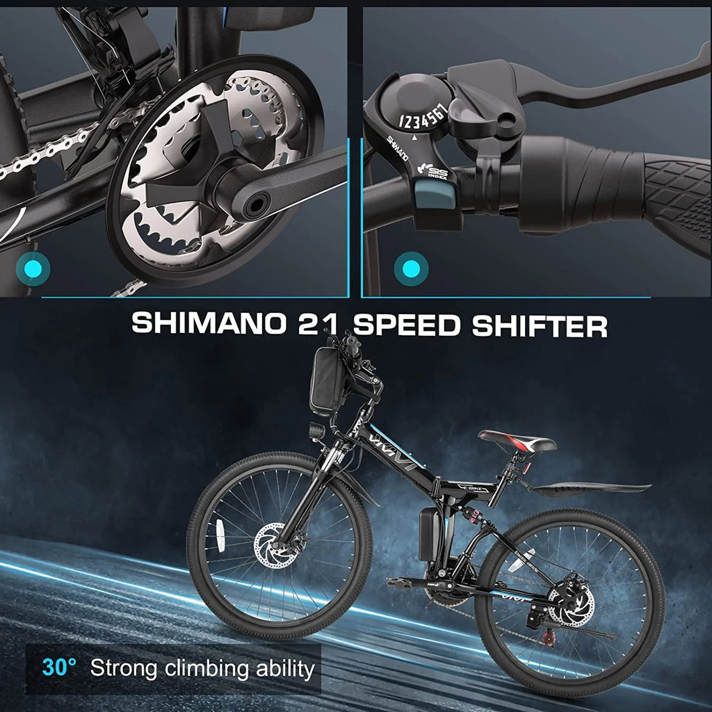 Vivi Electric Bike for Adults 26" Folding Electric Bike 500W Electric Mountain Bike 20MPH Full Suspension Electric Bike  with Cruise Control Up to 50 Miles